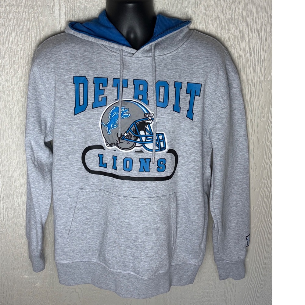 Ultra Game NFL Detroit Lions Hoodie Heather Gray Blue Graphic Sweatshirt Mens M